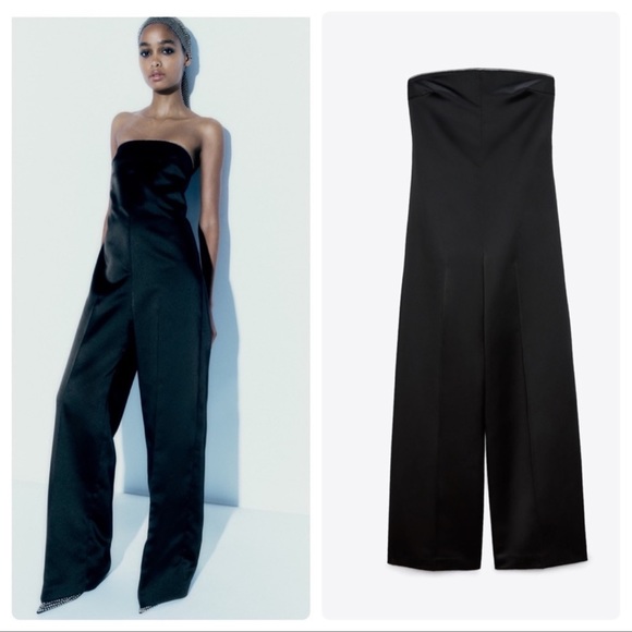 ZARA RHINESTONE SATIN EFFECT JUMPSUIT - Picture 1 of 14
